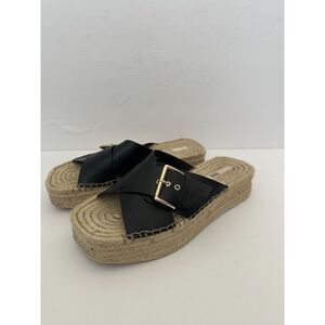 ZARA Faux Leather Black Jute Flatforms Platforms Espadrille Sandals Women's 9.5